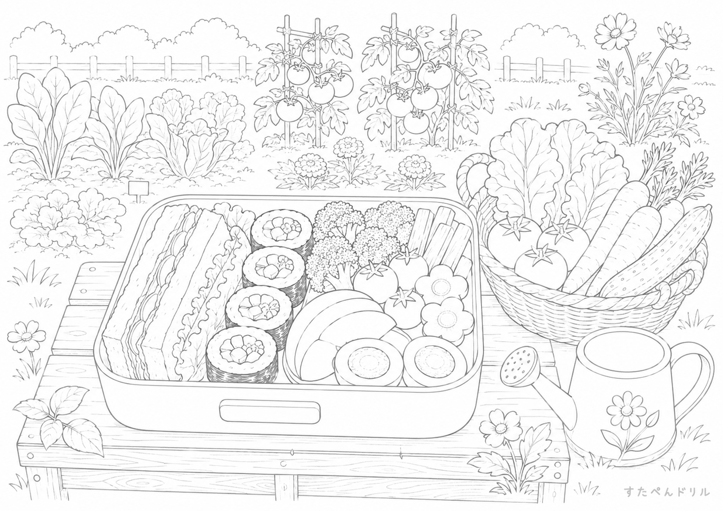 お弁当のぬりえ みんなのお弁当 無料PDFプリント No.20