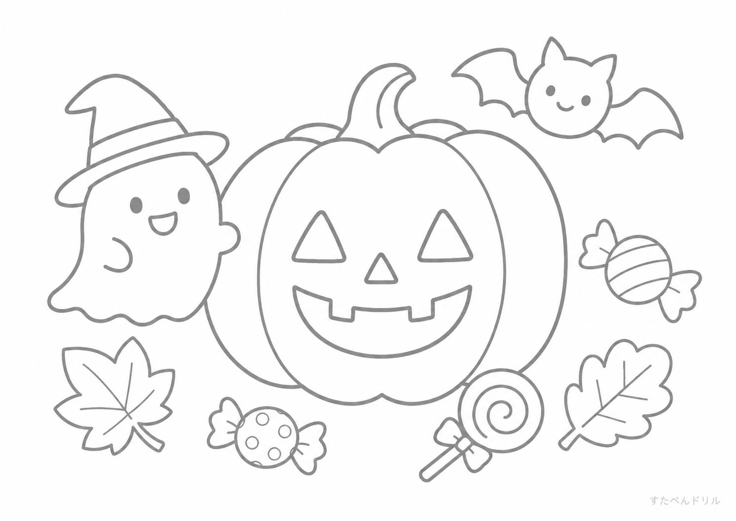 ハロウィンかぼちゃとおばけ 10月のぬりえ 塗り絵無料プリント PDFダウンロード