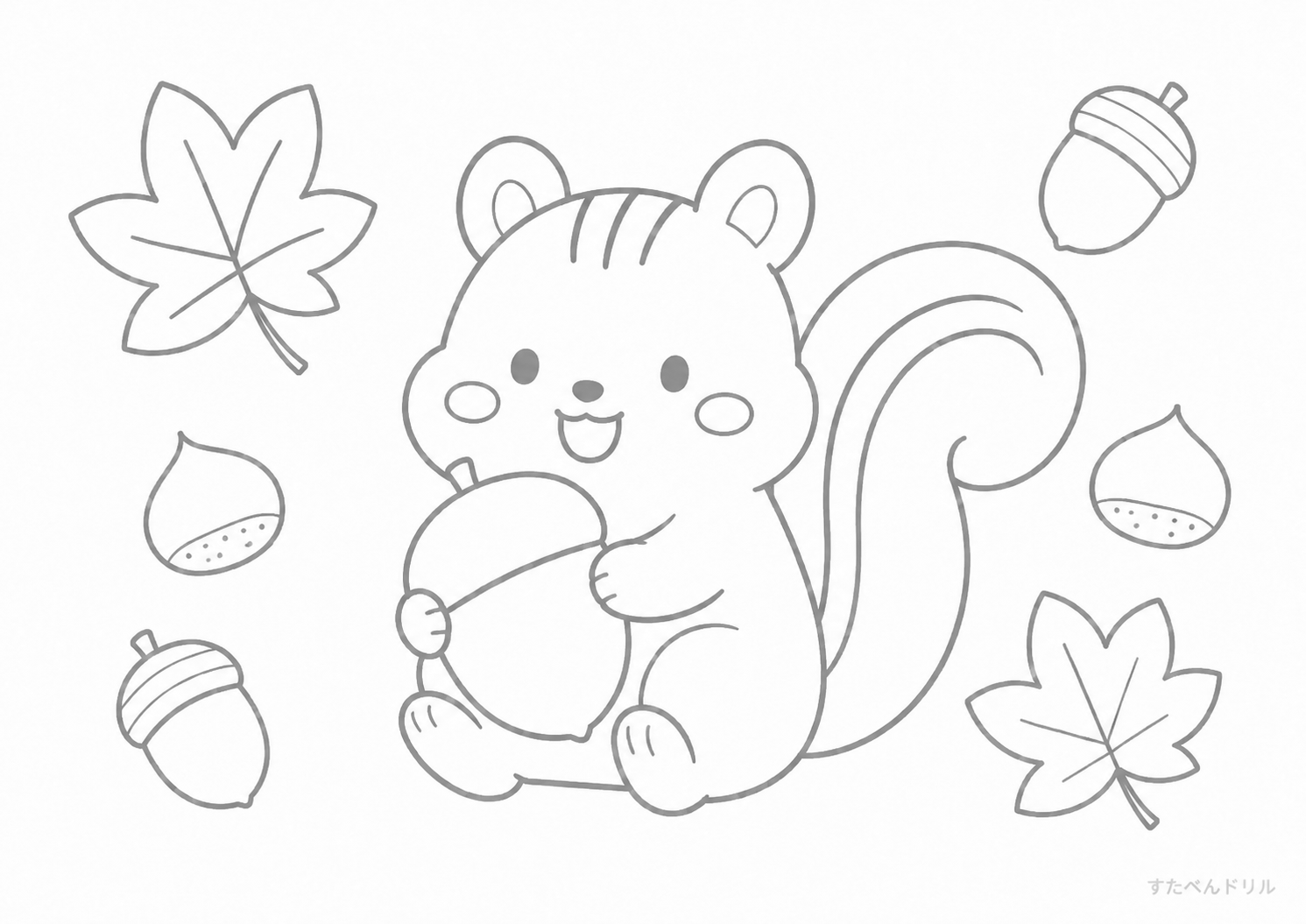 どんぐりを持つりす 10月のぬりえ 塗り絵無料プリント PDFダウンロード