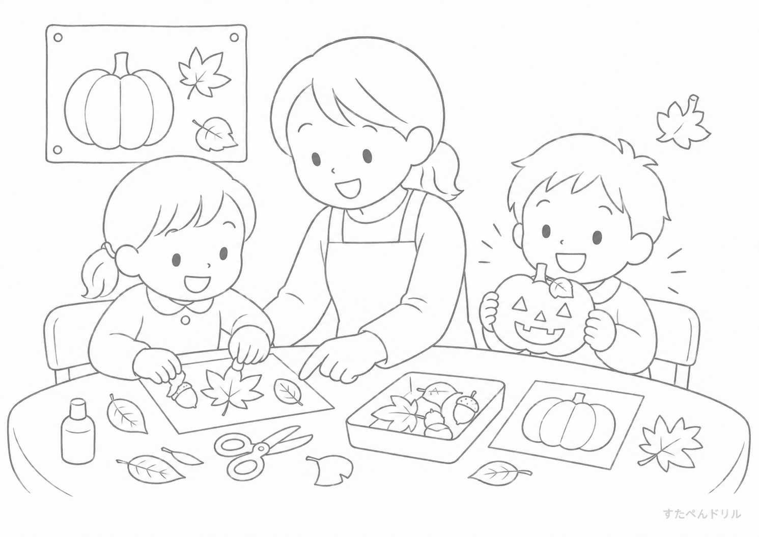 秋の工作あそび 10月のぬりえ 塗り絵無料プリント PDFダウンロード