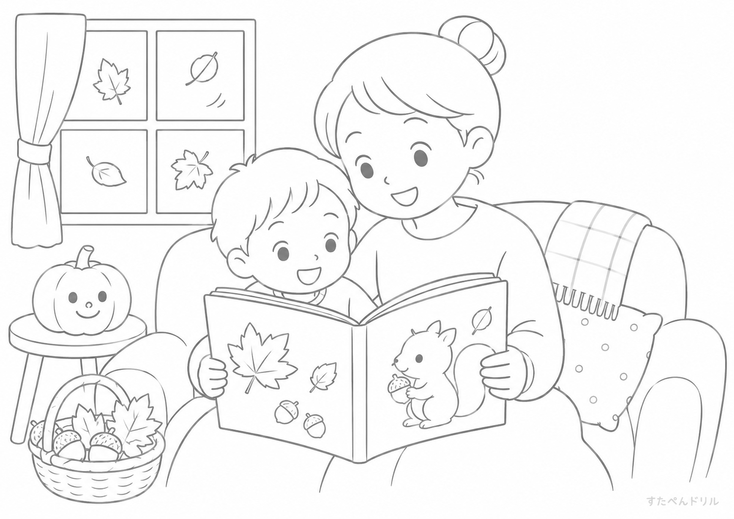 秋の絵本タイム 10月のぬりえ 塗り絵無料プリント PDFダウンロード