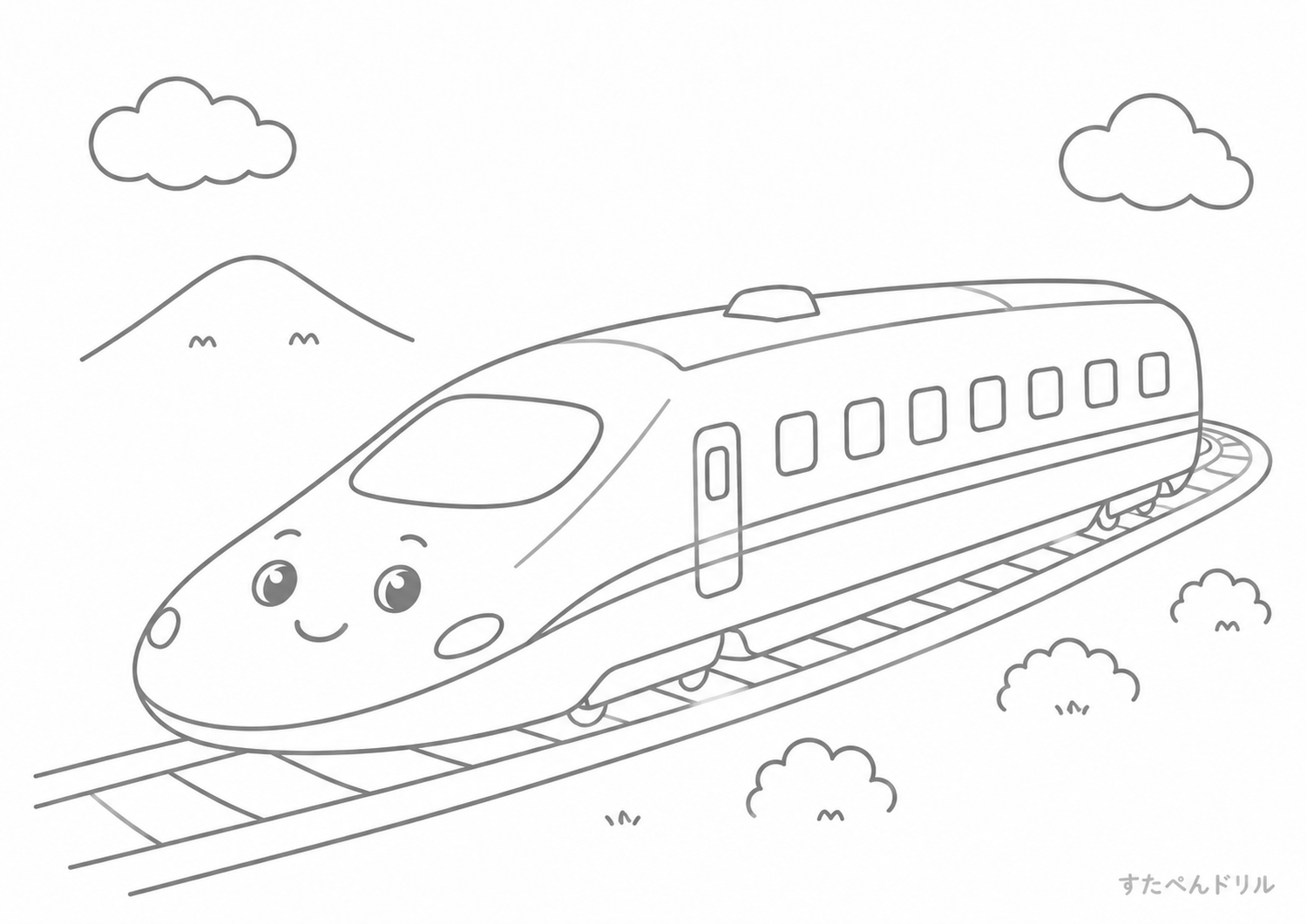 新幹線のぬりえプリント No.04 無料PDFダウンロード