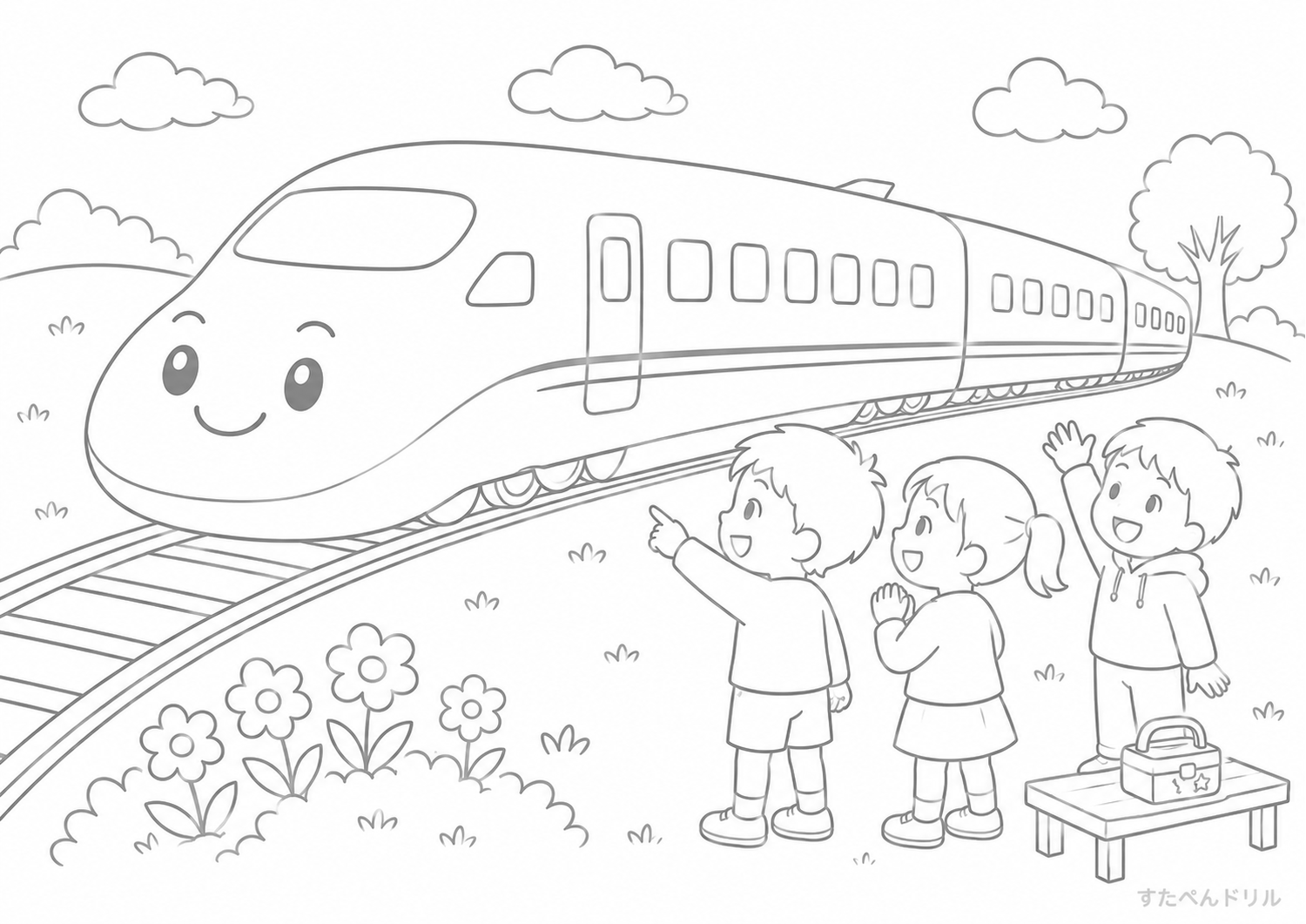 新幹線のぬりえプリント No.07 無料PDFダウンロード