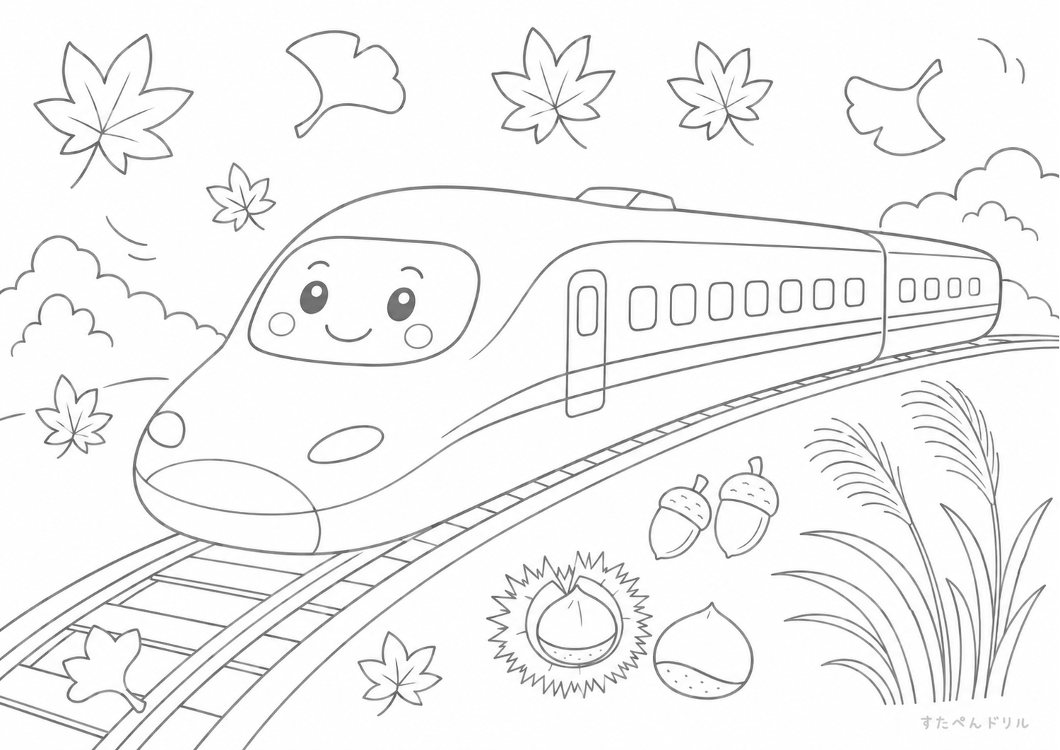 新幹線のぬりえプリント No.14 無料PDFダウンロード
