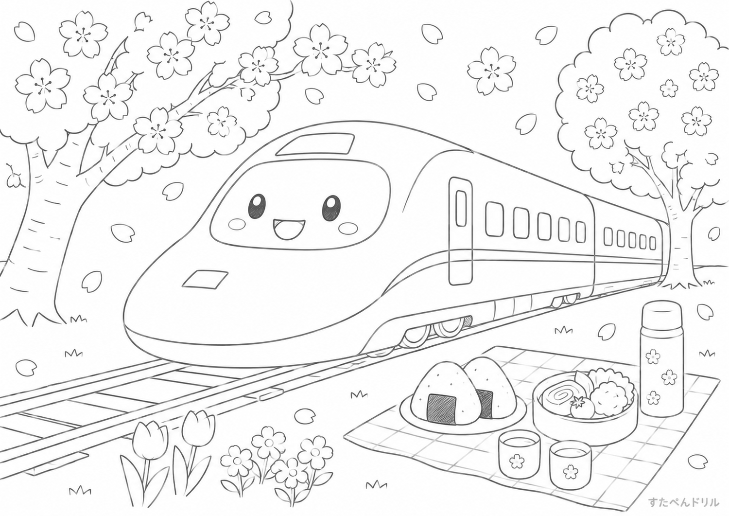 新幹線のぬりえプリント No.15 無料PDFダウンロード