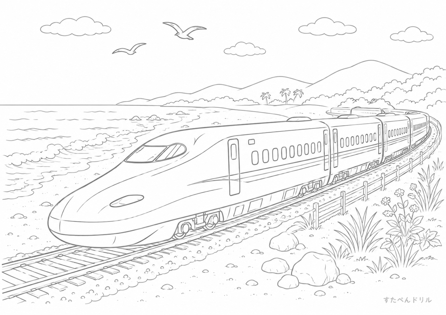 新幹線のぬりえプリント No.17 無料PDFダウンロード