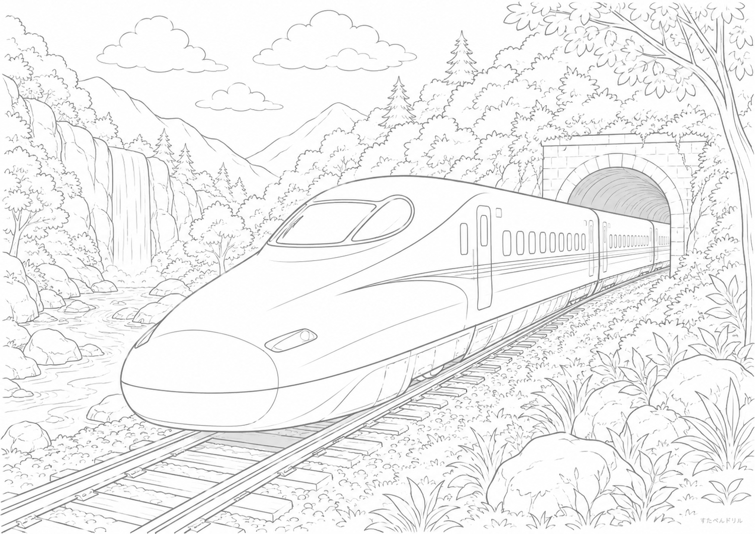 新幹線のぬりえプリント No.19 無料PDFダウンロード