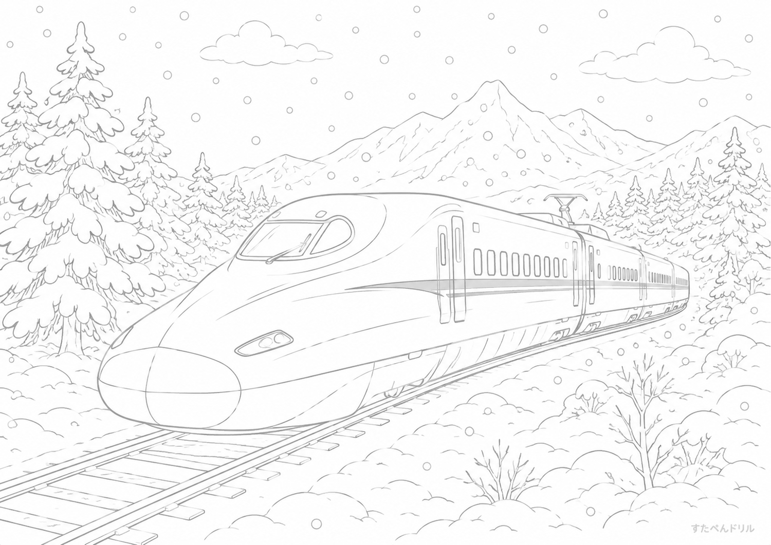 新幹線のぬりえプリント No.20 無料PDFダウンロード