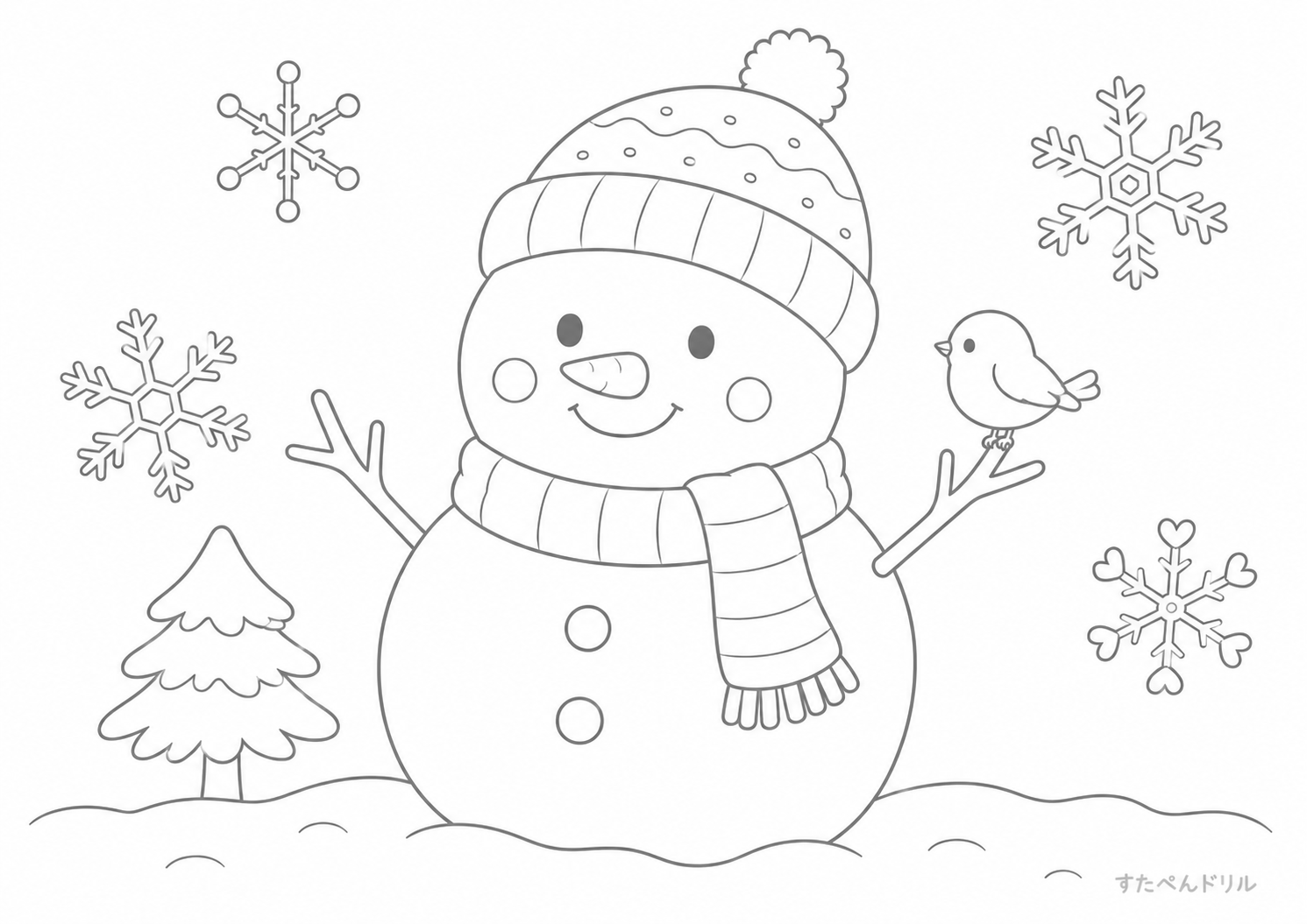 雪だるまの冬ぬりえ無料プリント
