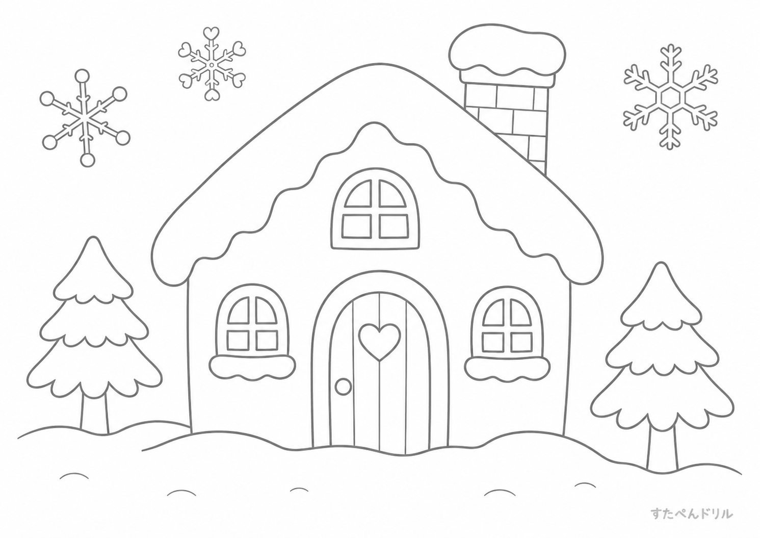 雪の家のぬりえ無料プリント