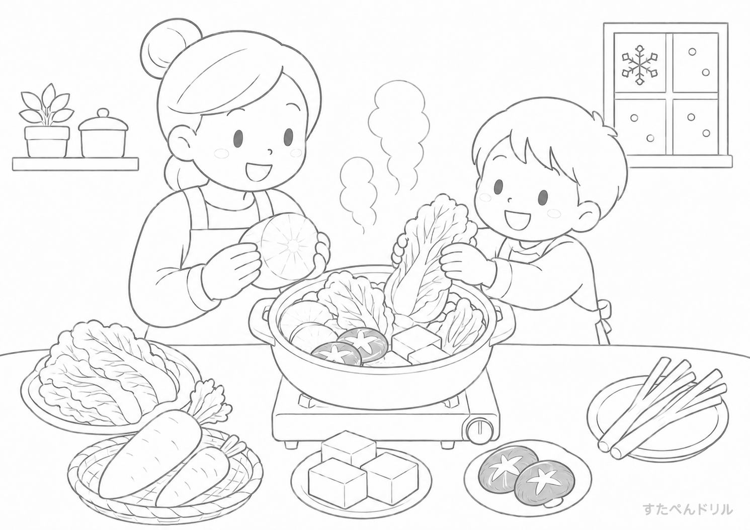 冬の鍋料理ぬりえ無料プリント