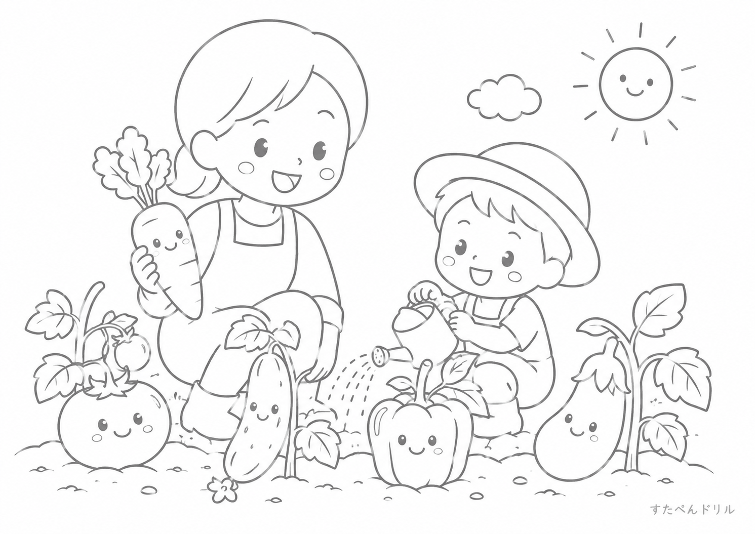 野菜の収穫ぬりえ 無料プリント