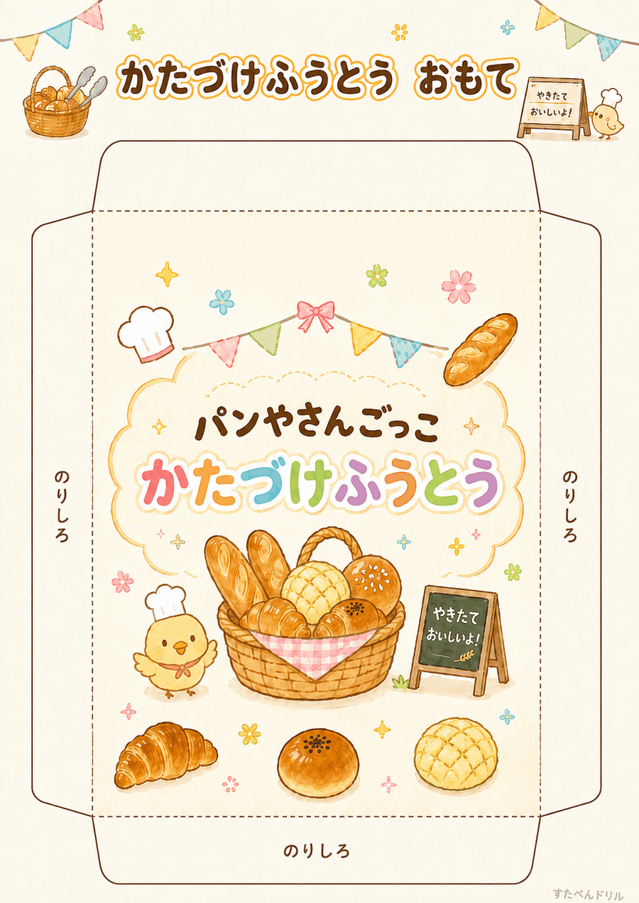 パン屋さんごっこ無料プリント おかたづけ封筒(表面)