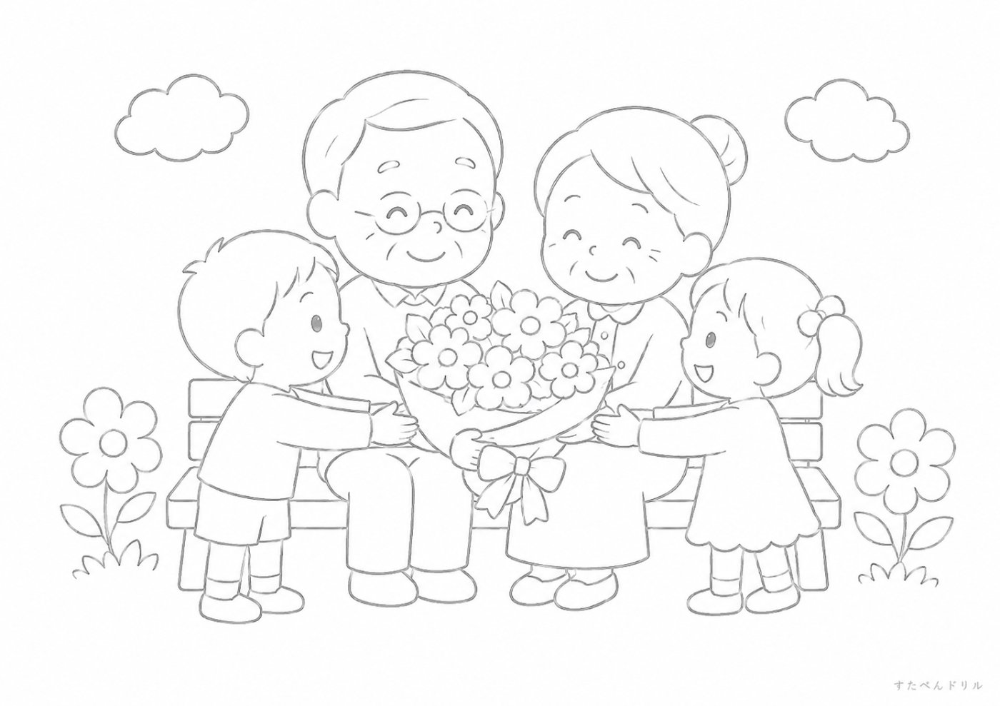 花束を贈ろう 敬老の日 ぬりえ 無料プリント PDF