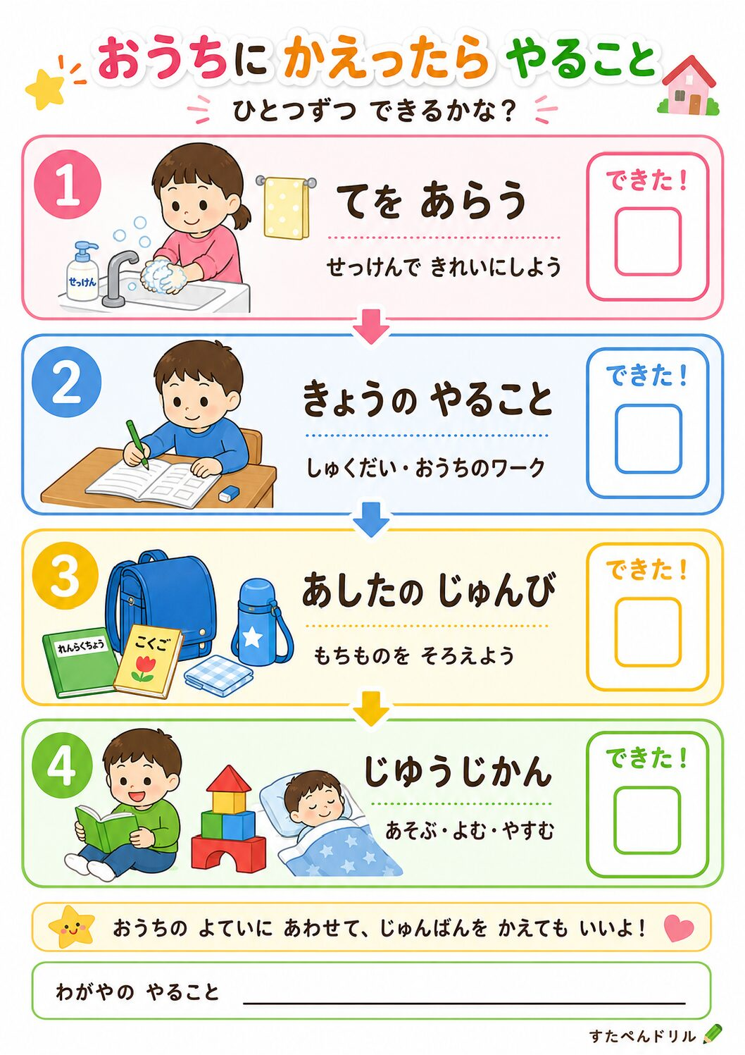 帰宅後のやることボード 幼児向け