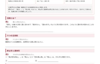 中2国語 活用形プリント1 六つの活用形の図解と基本問題