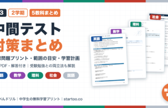 中3 2学期中間テスト対策まとめ(英語・数学・理科・社会・国語の予想問題プリント)
