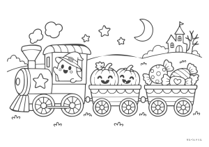 ハロウィン ぬりえ 30 ハロウィン列車の夜の旅（少し複雑）