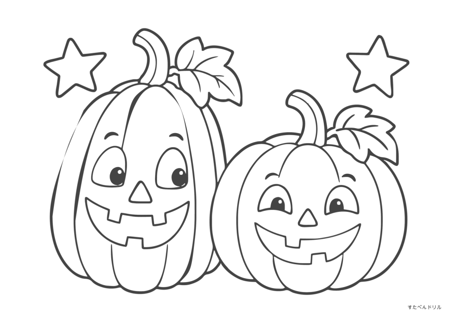 ハロウィン ぬりえ 01 なかよしかぼちゃ(かんたん・無料プリント)