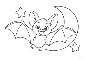 ハロウィン ぬりえ 03 こうもりと三日月（かんたん）