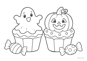 ハロウィン ぬりえ 06 ハロウィンのカップケーキ（かんたん）