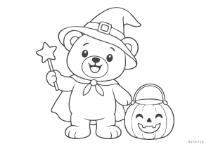 ハロウィン ぬりえ 08 魔女のくま（かんたん）