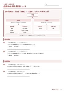 品詞の分類のプリント見本