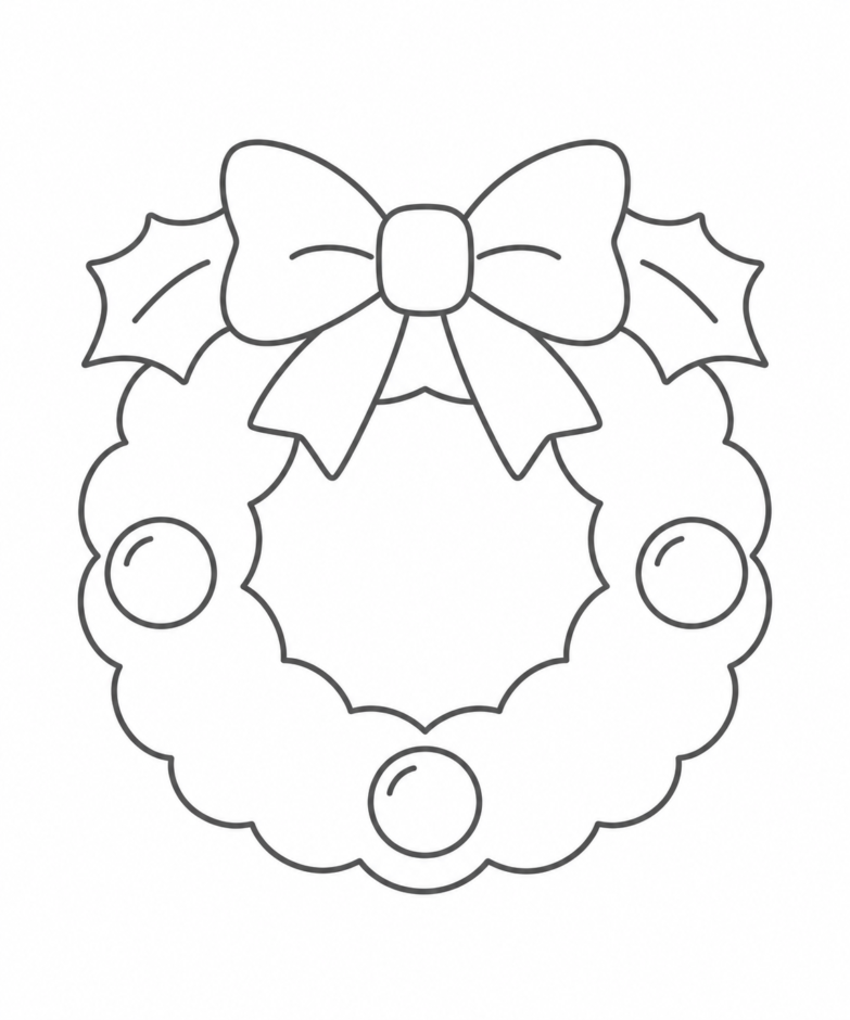 簡単なクリスマスリースの塗り絵 クリスマス ぬりえ 無料プリント No.07(かんたん)