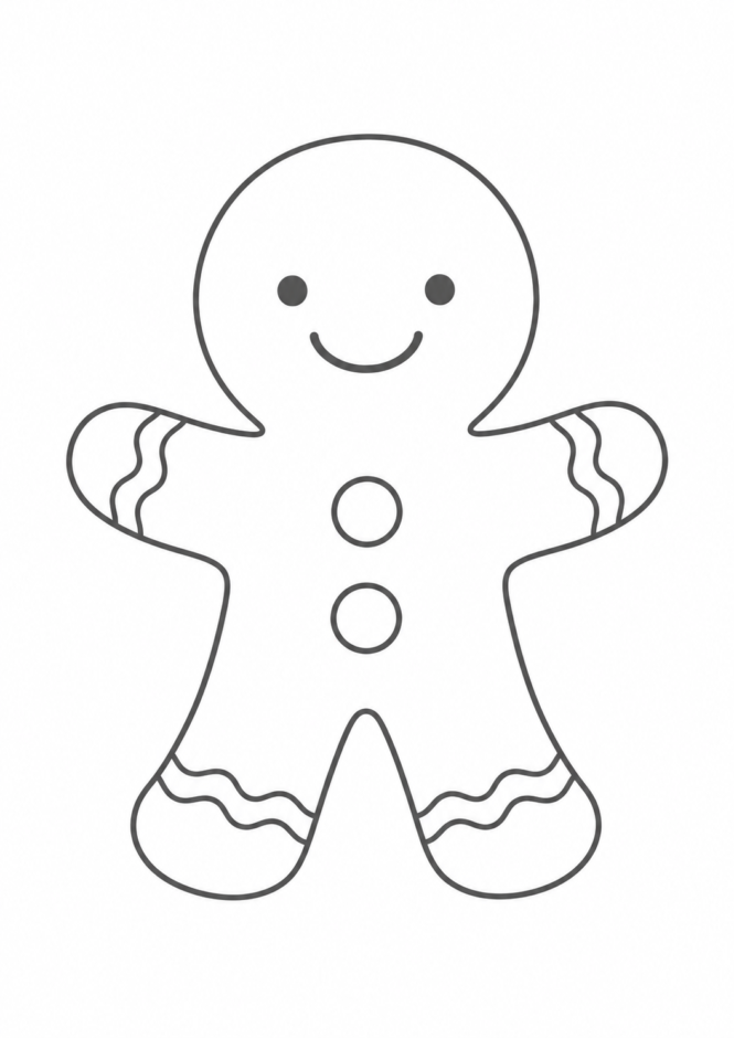 ジンジャーブレッドマンの簡単な塗り絵 クリスマス ぬりえ 無料プリント No.09(かんたん)