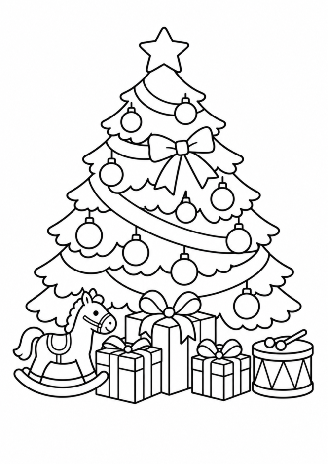 大きなクリスマスツリーの塗り絵 クリスマス ぬりえ 無料プリント No.14(かわいい)