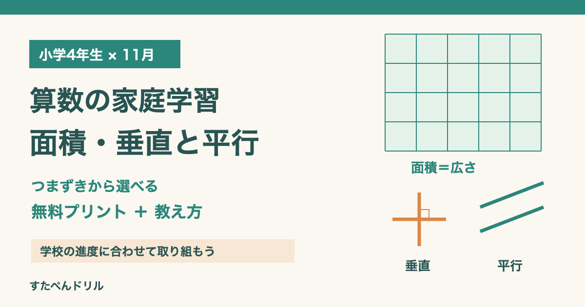 小学4年生11月の算数 面積・垂直と平行の無料プリントと教え方
